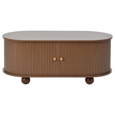 Oval Coffee Table with 2 Sliding Doors, Oak