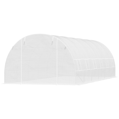 Outsunny Serre Tunnel 8x3x2m Plastique Acier Blanc Renforcé