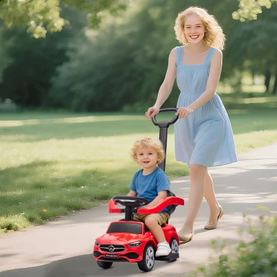 AIYAPLAY Porteur Enfants Mercedes-Benz Rouge avec Poignée Amovible