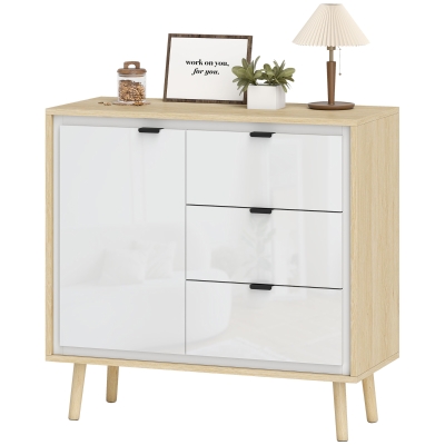 HOMCOM Buffet Armoire Cuisine 2 Portes 3 Tiroirs Blanc 80x35x77cm