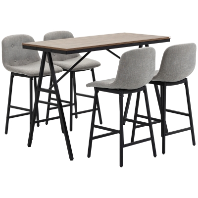 HOMCOM Ensemble table de bar avec tabourets table à manger debout avec 4 chaises rembourrées pieds en acier 120x60x91cm gris