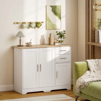 HOMCOM Buffet Salon 100cm Blanc Bois 2 Tiroirs 3 Portes