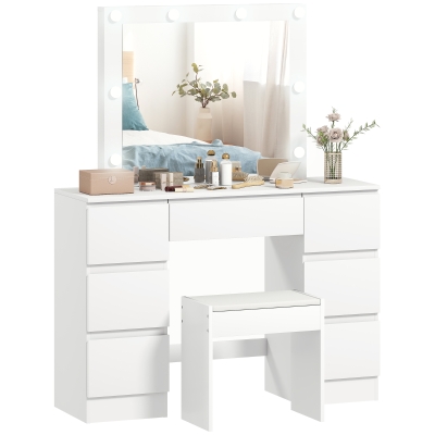 HOMCOM Coiffeuse LED Blanc avec Tabouret et 7 Tiroirs