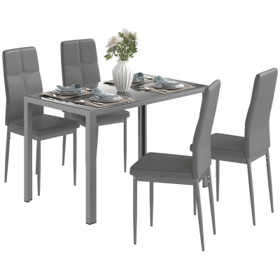 HOMCOM Ensemble Table à Manger 4 Chaises Cuir Synthétique Gris