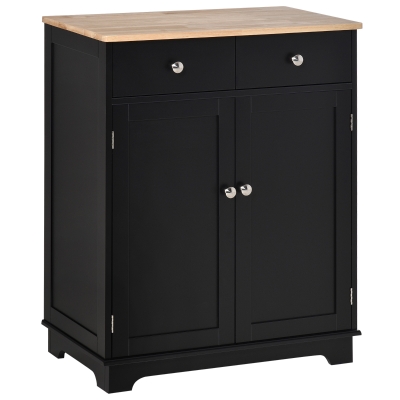 HOMCOM Sideboard storage cabinet for living room with doors, 2 drawers and adjustable shelves, 68x40.3x85cm, black and natural wood