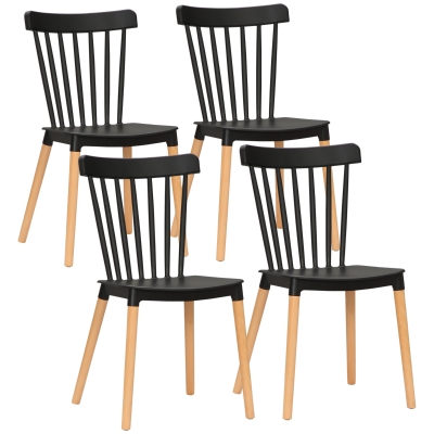 HOMCOM Set of 4 Scandinavian-style high-back chairs polypropylene seat beech legs 48 x 52.5 x 83 cm black