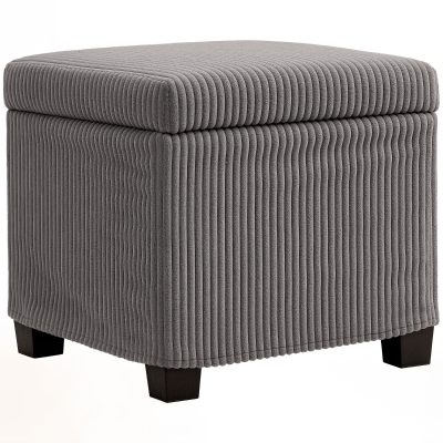 HOMCOM 30 L Storage Ottoman Chest with Removable Lid, Padded Corduroy Cube Ottoman, 40 x 40 x 40 cm, grey