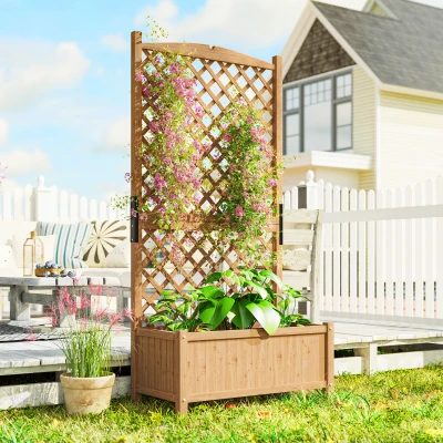 Outsunny Floreira de Jardim com Treliça Caixa de Plantio com Suporte para Plantas Trepadeiras 90x45x180cm Madeira