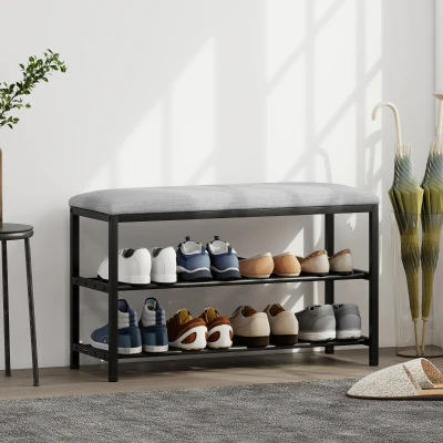 HOMCOM Shoe bench with seat, storage bench, shoe rack with 2 open compartments, bench 81 x 31 x 50 cm Black