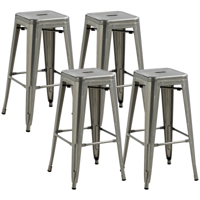 HOMCOM Set of 4 stackable industrial bar stools seat height 76 cm metal Silver