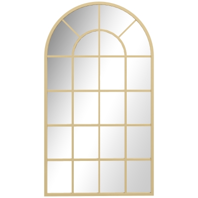 HOMCOM Wall Mirror, Window Design, Hallway Mirror, Metal Frame, 110 x 65 cm, Gold