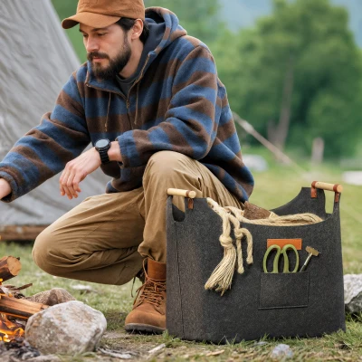 Outsunny Borsa in Feltro Portalegna con Manici 45x32x40cm Grigio