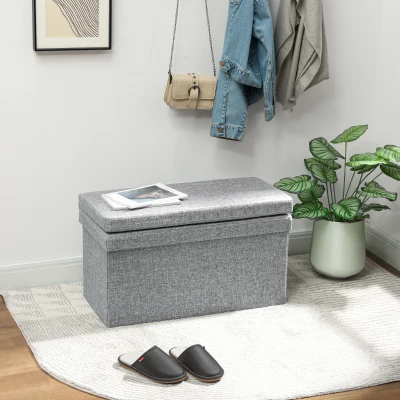 HOMCOM Bancă Pliabilă cu Spătar și Compartiment de 77L, Acoperire din Țesătură, 76x50x73 cm, Gri