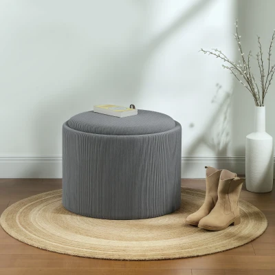HOMCOM Storage Ottoman with Storage Compartment, Round, Footrest, Cord Fabric, MDf, Gray