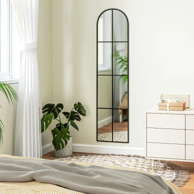 HOMCOM Large arched window wall or freestanding mirror 40 x 160 cm with metal frame, shatterproof film, black