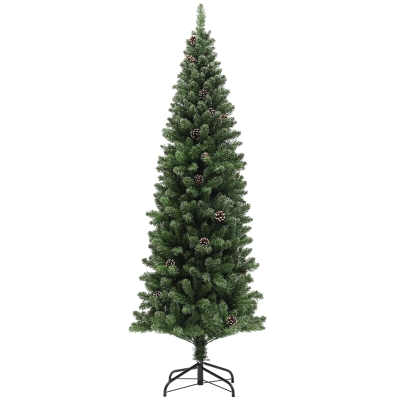 HOMCOM 180 cm Artificial Christmas Tree Slim with Foldable Steel Stand, 618 Tips, Green