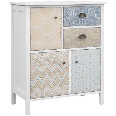 HOMCOM Sideboard, Shabby Chic dresser, 2 drawers, 3 cabinet compartments, pine wood, 68x34x80cm, White