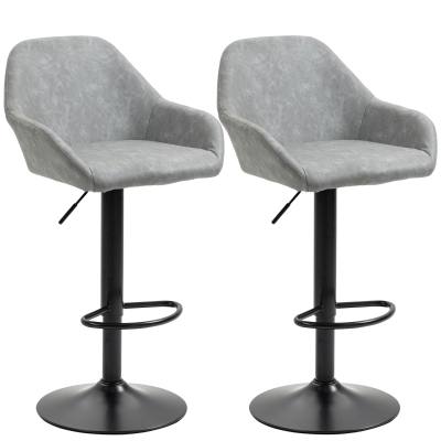 HOMCOM Set of 2 bar stools with backrest and footrest, height-adjustable and 360° swivel, gray