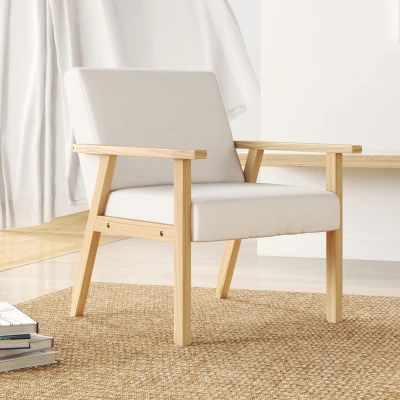 HOMCOM Upholstered Armchair with Armrests, Linen-Look Dining Chair, Solid Wood Frame, 64 x 70 x 72 cm, Cream