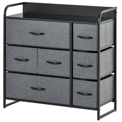 HOMCOM Chest of Drawers with 7 Foldable Drawers, 3-Tier Fabric Bedroom Dresser, Clothes Storage Unit for Bedroom, Living Room, Grey