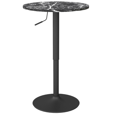 HOMCOM Bar table for 2 People, Height-adjustable, Marble look, 60 x 60 x 68-93.5 cm, Black