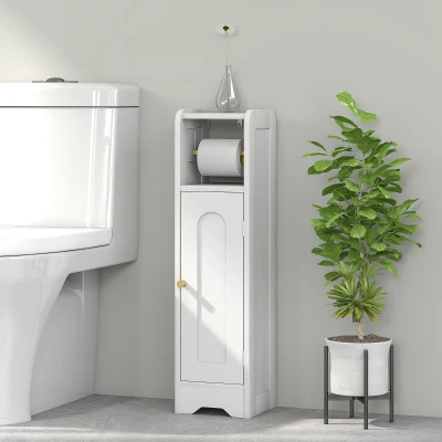 HOMCOM Small Bathroom Storage Cabinet with Toilet Roll Holder - White