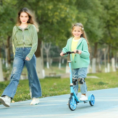 AIYAPLAY Foldable Kids Scooter with Adjustable Handlebar, 200mm Big Wheel, Rear Fender Brake, for Ages 6-12 Years, Blue