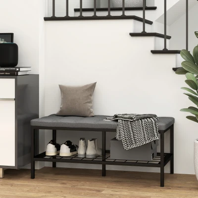 HOMCOM Shoe bench with padded cushion and storage shelf, entry bench for hallway, bedroom, 90x41x40cm, gray