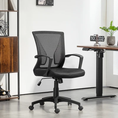 HOMCOM Office chair desk chair with breathable mesh seat and back adjustable height 62 x 60 x 92-102 cm black