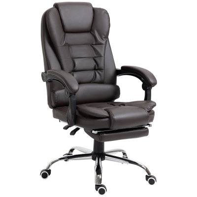 HOMCOM Executive Office Chair High-Comfort Reclining Back PU Casters 64.5 x 69 x 117 cm Coffee