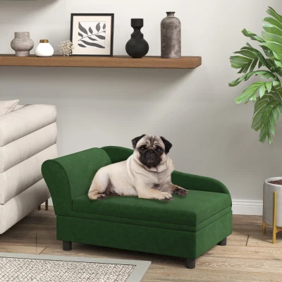 PawHut Sofa for dogs & cats on legs with storage compartment modern style removable seat cushion 76 x 45 x 43 cm green