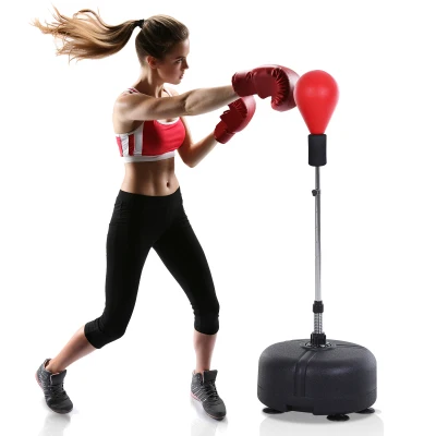 HOMCOM Punching Ball Set, Boxing Training Set, 136-154 cm Height Adjustable, with 1 Pair of Gloves, Suitable for Pros and Beginners