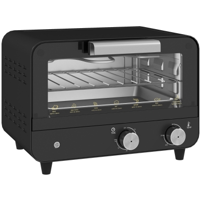 HOMCOM 12L Mini Toaster Oven Glass Door Black