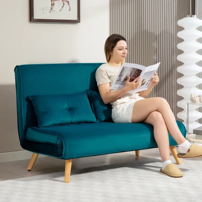 HOMCOM 2-seater sofa bed, sofa bed, convertible couch into bed, adjustable backrest, fabric cover, metal frame, Green