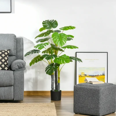 HOMCOM Artificial Tree Monstera Plant H.120 cm Trunk Branches Lichen Tortoise Leaves High Realism Pot Included