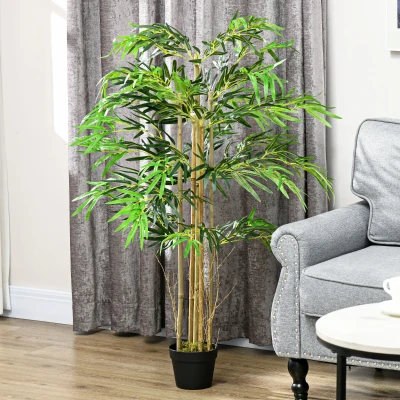 Outsunny Bamboo Artificial XXL 1.15 m Faux Tree 730 Dense Realistic Leaves Pot Included Black Green