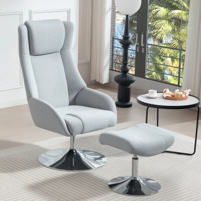 HOMCOM Swivel upholstered chair with ottoman, reclining, upholstered armchair with armrests, for living room, bedroom, Gray