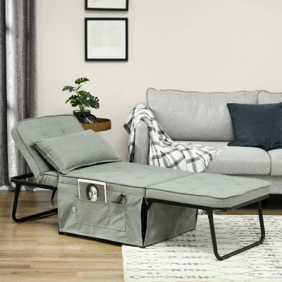 HOMCOM 4-in-1 Convertible Armchair Bed with 5-Position Reclining Back and Cushion 180 x 64 x 40 cm Light Gray