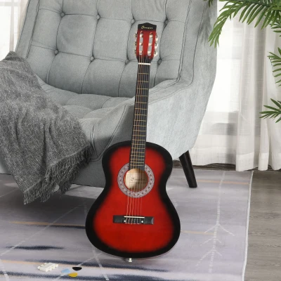 HOMCOM Beginner Acoustic Guitar 36" with Case, Red