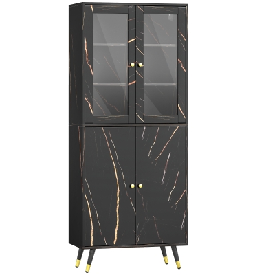 HOMCOM Biblioteca, estantería de 6 niveles, mueble de almacenamiento 6 estantes abiertos puerta de vidrio y armario 70 x 35 x 170 cm negro