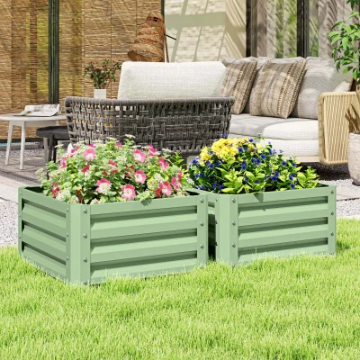 Outsunny Set of 2 Steel Planter Boxes 60x60cm Light Green