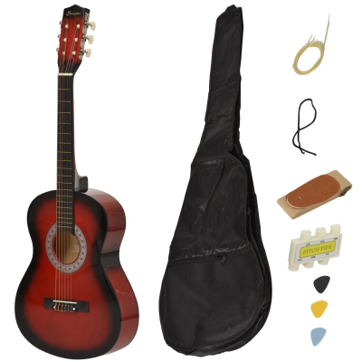 HOMCOM Beginner Acoustic Guitar 36" with Case, Red