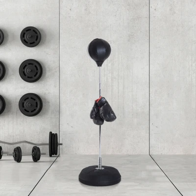 HOMCOM Freestanding Punching Bag Height-Adjustable 126-144 cm with Gloves, Pump and Weighted Base for Kids and Beginners Black