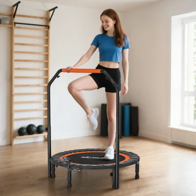 HOMCOM Trampolino Fitness Pieghevole Ø102cm con Manubrio Nero