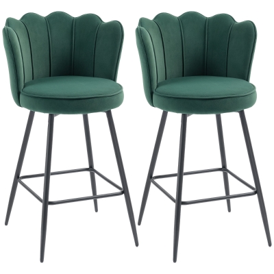 HOMCOM Set of 2 bar stools, bar chairs with backrest and footrest, steel legs, 54 x 55 x 97 cm, dark green