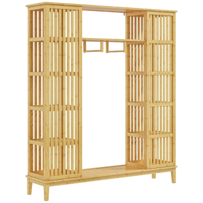 HOMCOM Bamboo wardrobe with 2 sliding doors, shelves and rail, large bedroom wardrobe, 145 x 35 x 165cm