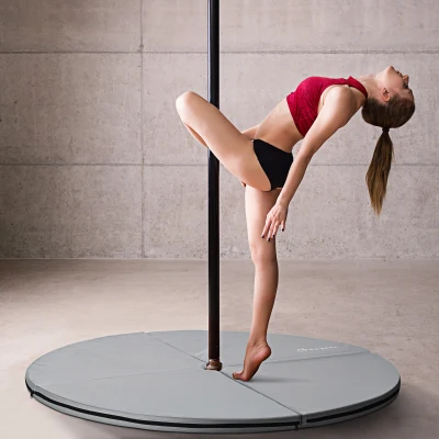 HOMCOM Folding pole dance mat - pole dance mat - protective mat Ø 150 cm thickness 5 cm - gray plastic cover