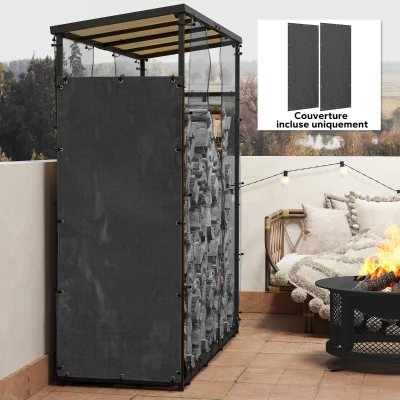 Outsunny Set of two covers for log rack protecting against water dust and UV 600D Oxford fabric black