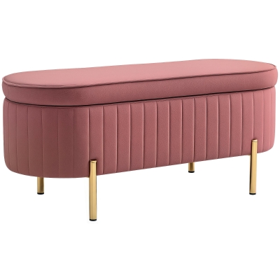 HOMCOM Storage Bench, Velvet End-of-Bed Bench with Lid, Metal Legs, 72 L Capacity, 108x44x43.5 cm, Pink