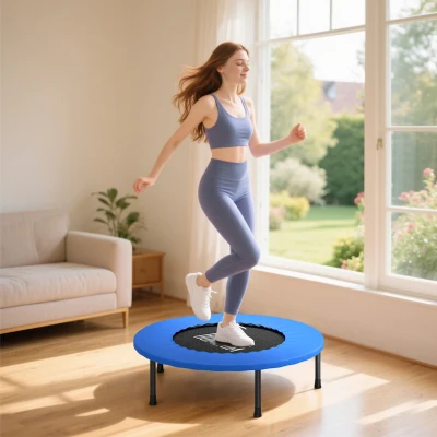 HOMCOM 32" Mini Fitness Trampoline Home Gym Yoga Exercise Rebounder Indoor Outdoor Jumper with Safety Pad, Support Up to 100 KG, Blue and Black